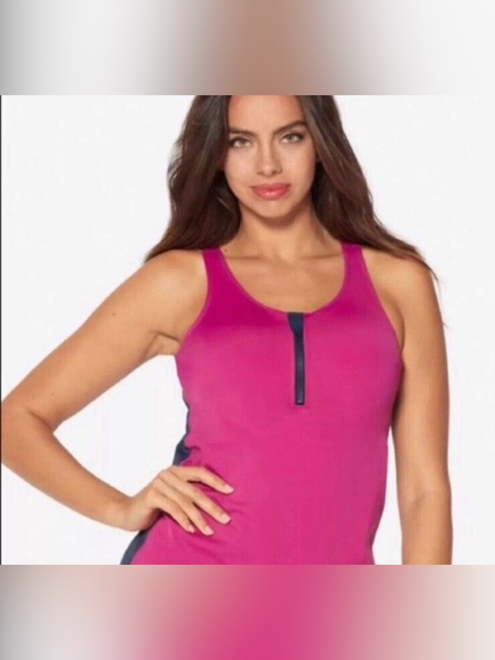 Ruby Ribbon Zip Front Demi Tank Workout Tank Top - Picture 2 of 9